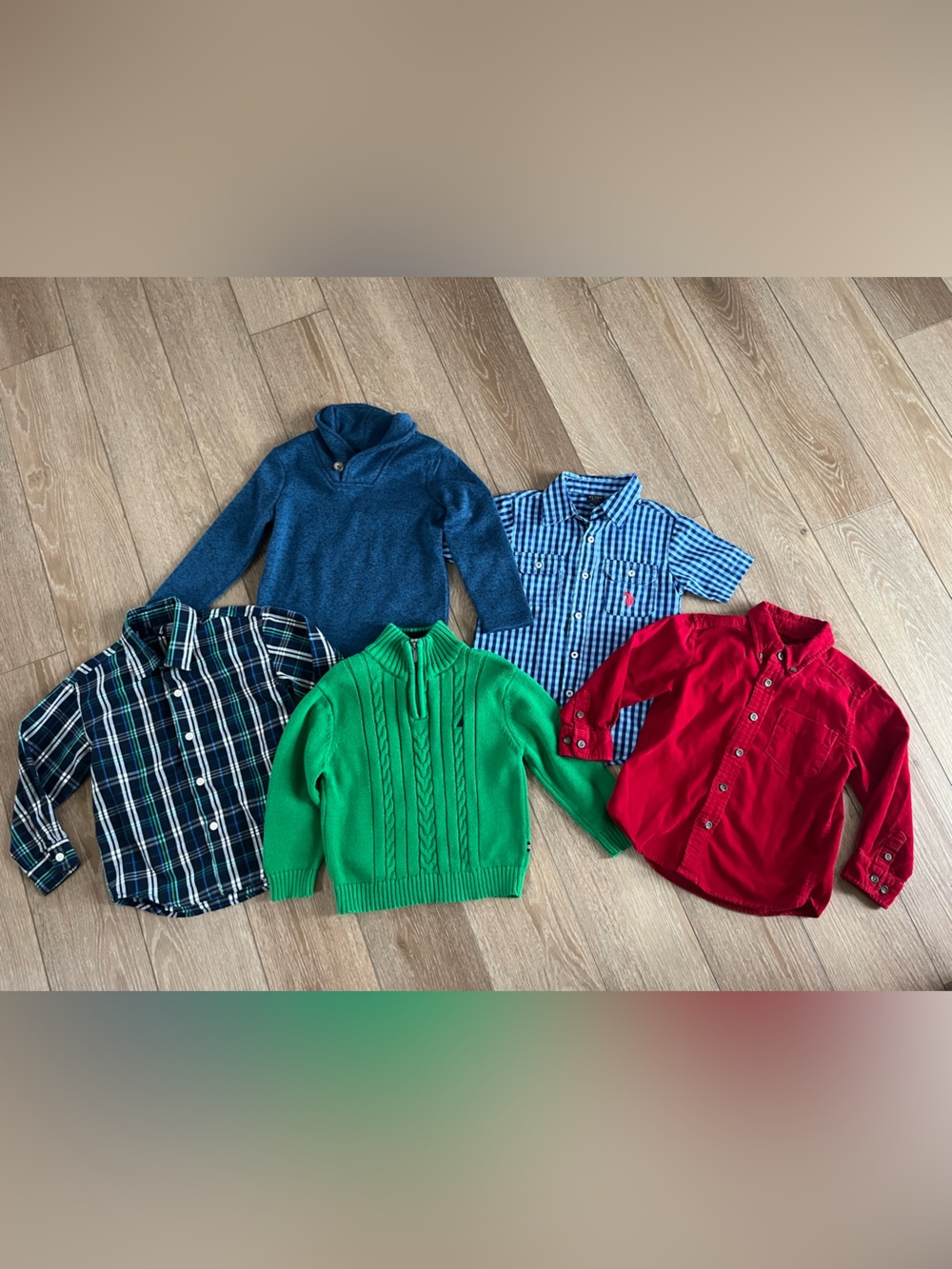 Toddler Boys Dress Shirt and Sweater Bundle Sizes 2T-3T Blue, Red, Green,Gingham